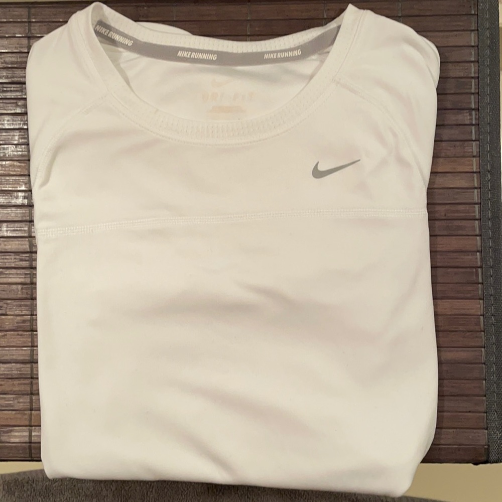 White Nike Miler Runner Tee w/Dri Fit Technology